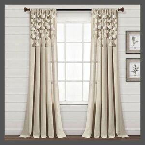 Lush Decor - 84"x52" Pom-Pom Tassel Linen Light Filtering Windo Brown